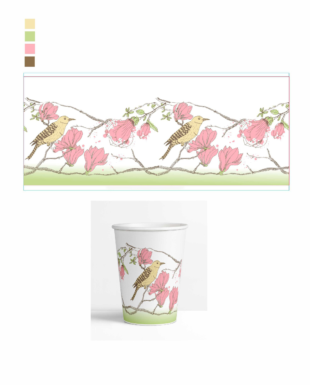 vaso dibujo con pajaro