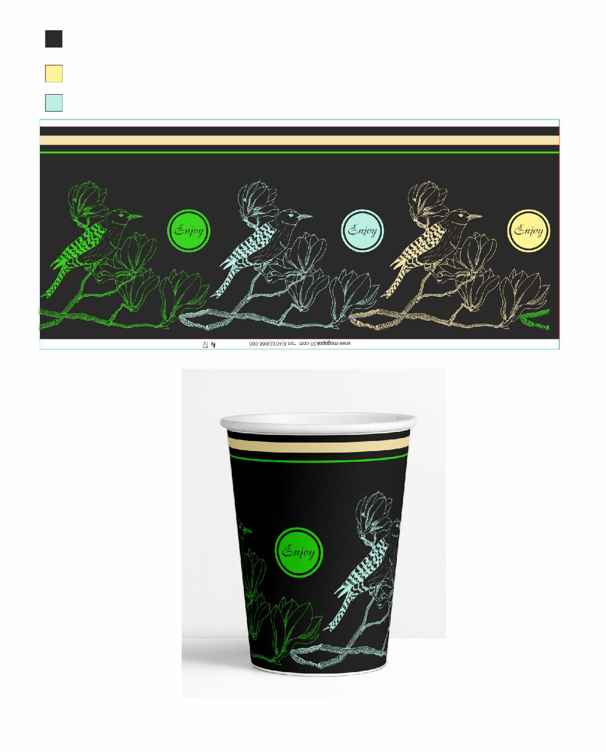 vaso negro dibujo con pajaro