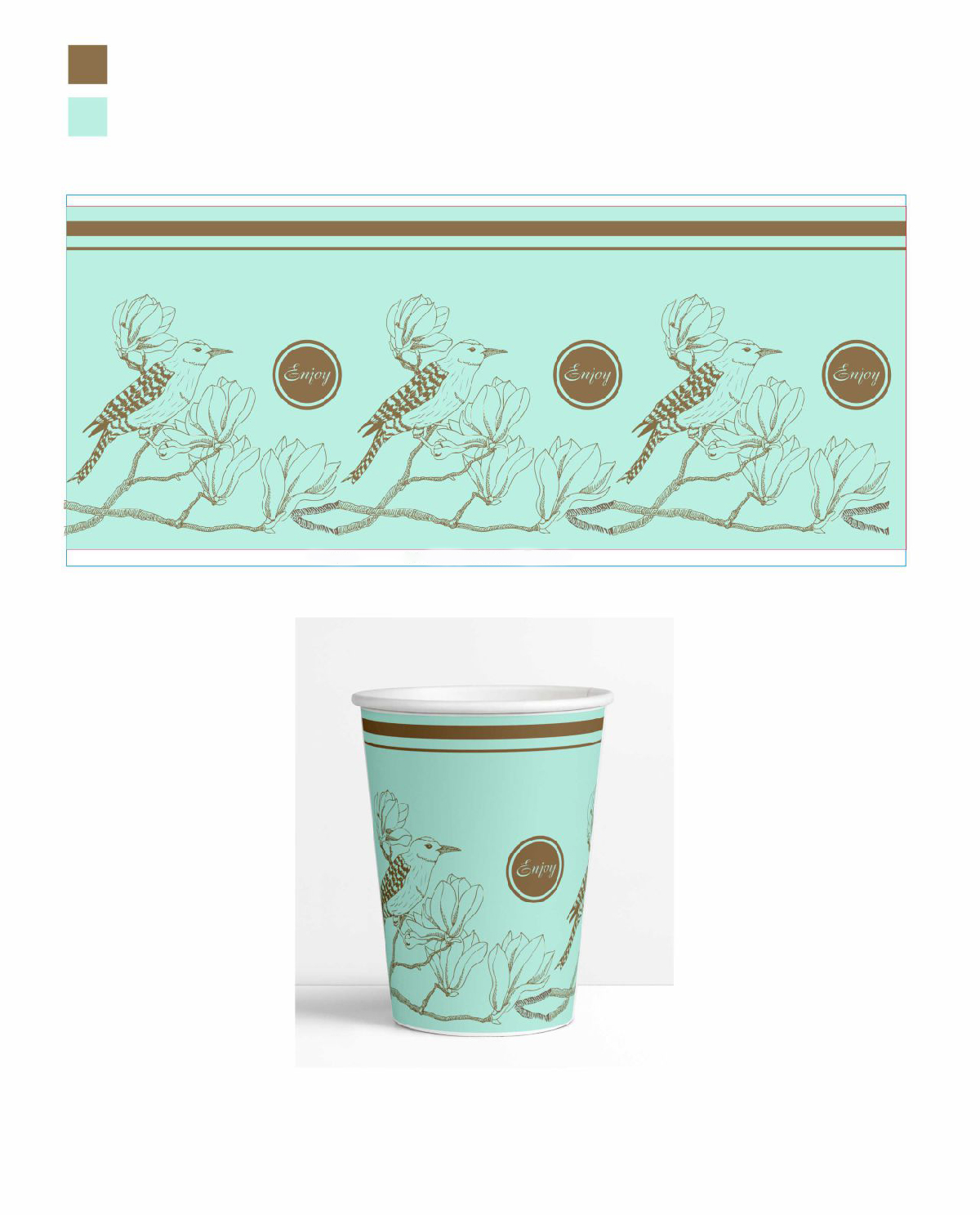 vaso verde dibujo con pajaro